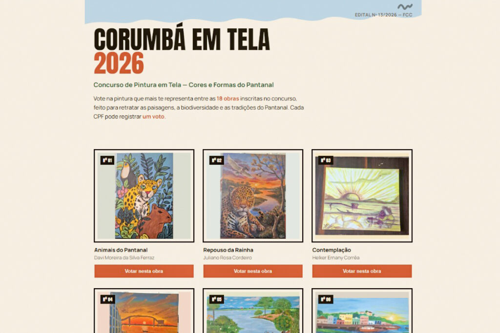 “Corumbá em Tela 2026” abre votação popular para escolha das melhores obras